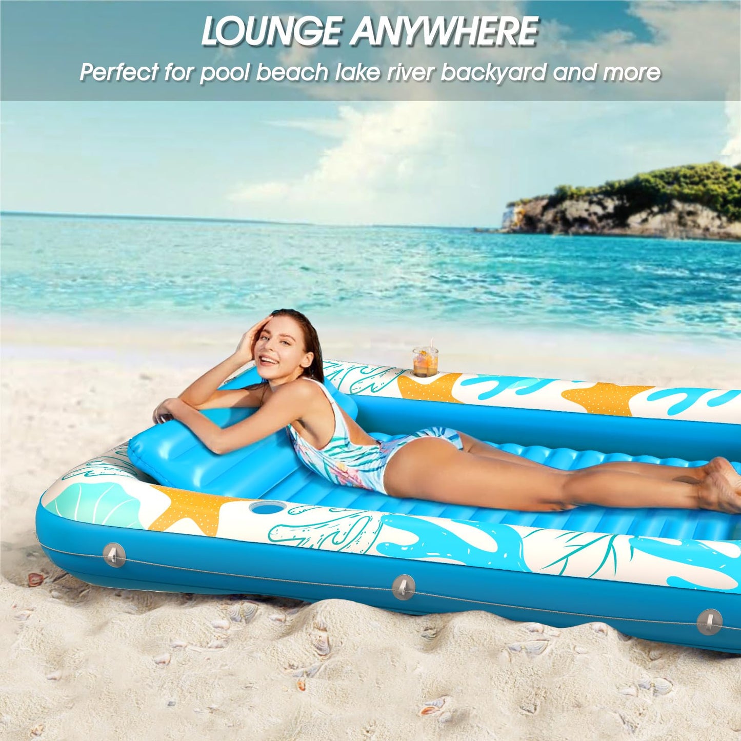 Inflatable Tanning Pool Lounger Float - Jasonwell 4 in 1 Sun Tan Tub Sunbathing Pool Lounge Raft Floatie Toys Water Filled Tanning Bed Mat Pad for Adult Blow Up Kiddie Pool Kids Ball Pit Pool (L)