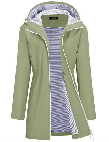 TCOT Rain Jacket Women Lined Raincoats Waterproof Hooded Long Trench Coat