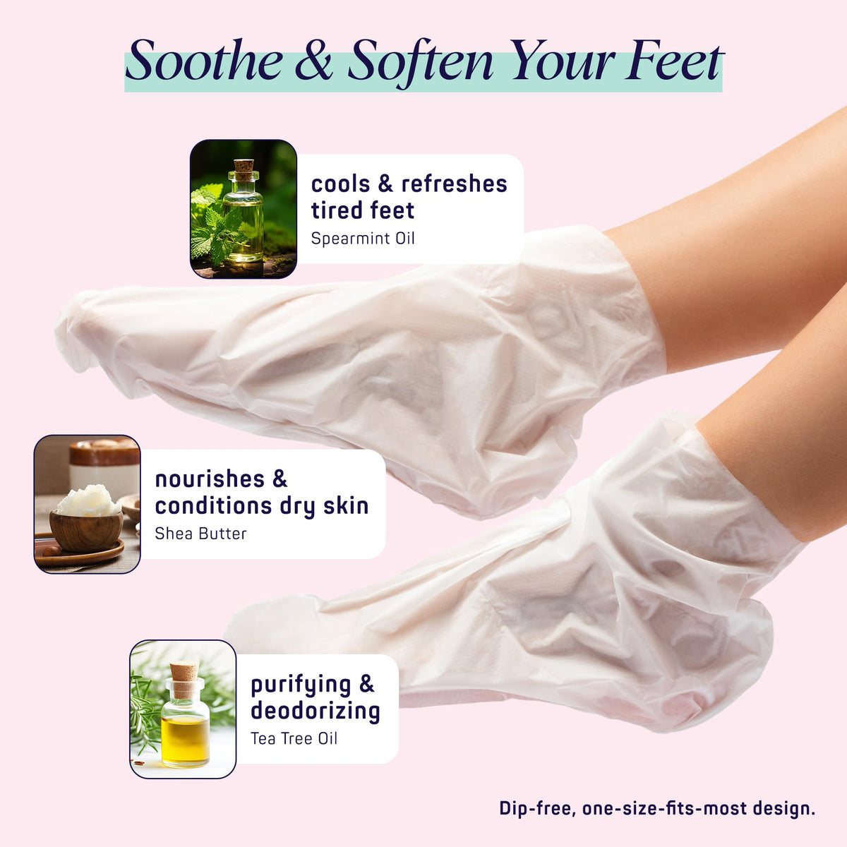 SpaLife Moisturizing Foot Sockies | Foot Mask for Dry Cracked Feet | Tea Tree Oil Softening Booties | Callus Remover Alternative | Self Care Gifts for Women | 8 Pack