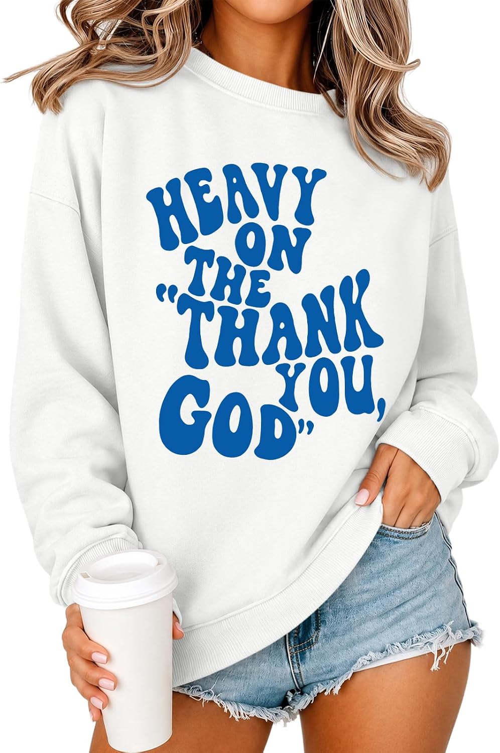 BeWithYou Heavy On The Thank You God Graphic Crewneck Inspirational Pullover