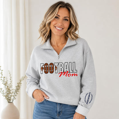NAZENTI Personalized Sports Mom Quarter Zip Sweatshirt, Football Volleyball Soccer Mom Pullover, Gifts For Mama Grandma