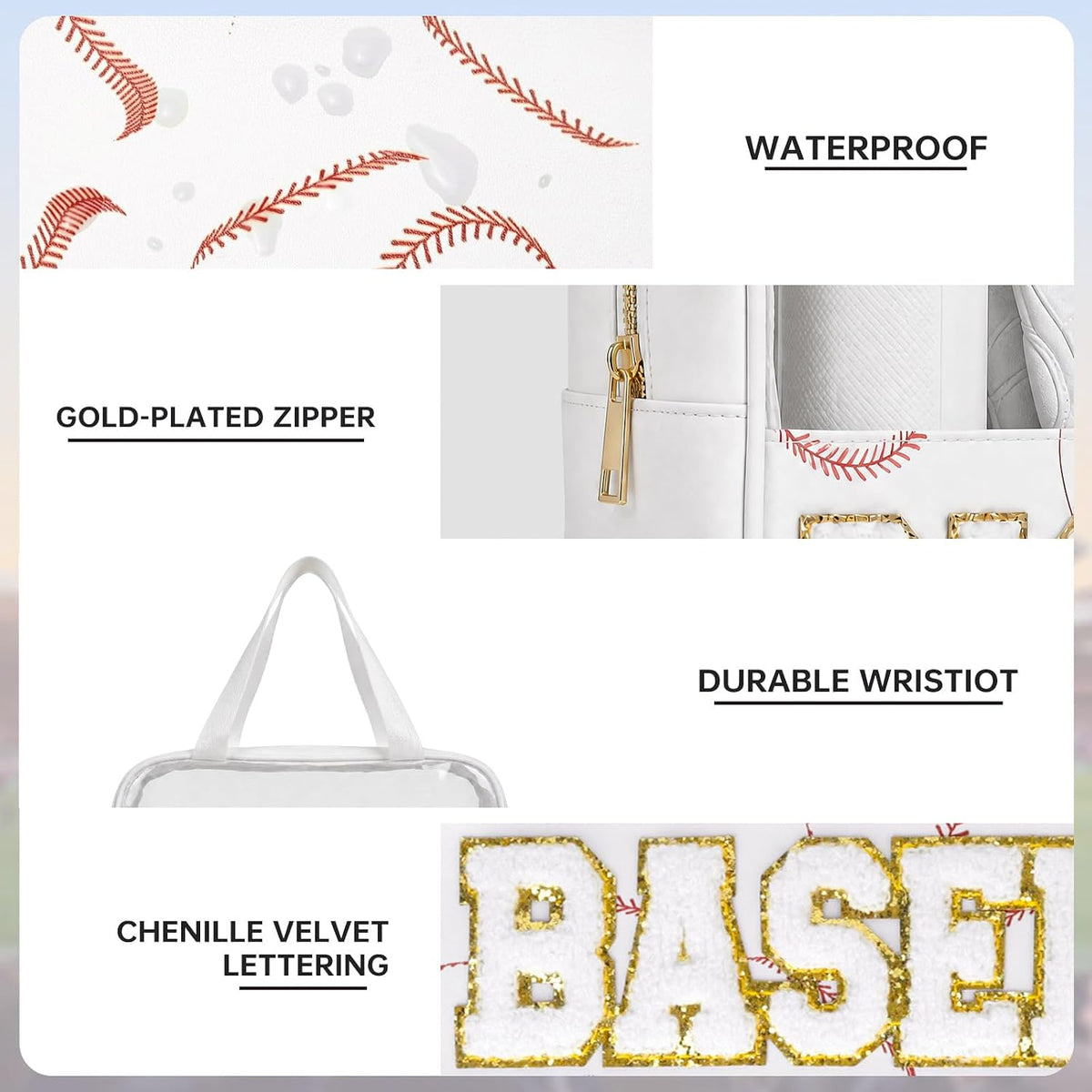 Baseball Mom Essentials Baseball Team Gifts Makeup Cosmetic Bag Clear Chenille Letter Zipper Pouch Stuff Sport Portable Travel Case