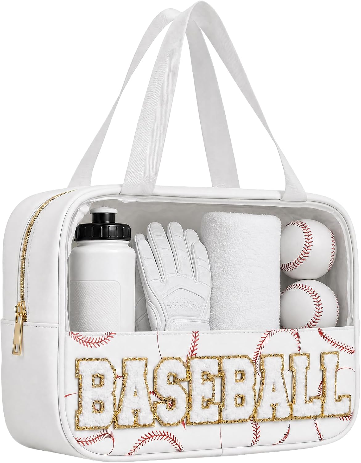Baseball Mom Essentials Baseball Team Gifts Makeup Cosmetic Bag Clear Chenille Letter Zipper Pouch Stuff Sport Portable Travel Case