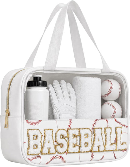 Baseball Mom Essentials Baseball Team Gifts Makeup Cosmetic Bag Clear Chenille Letter Zipper Pouch Stuff Sport Portable Travel Case