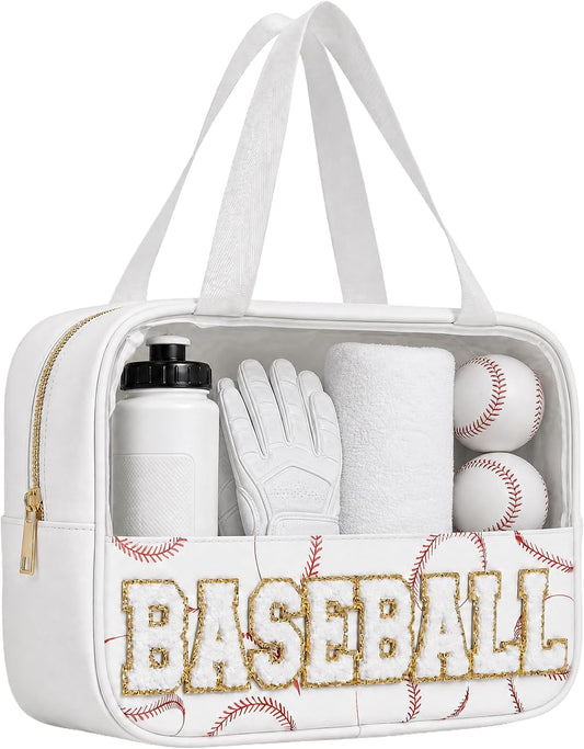 Baseball Mom Essentials Baseball Team Gifts Makeup Cosmetic Bag Clear Chenille Letter Zipper Pouch Stuff Sport Portable Travel Case