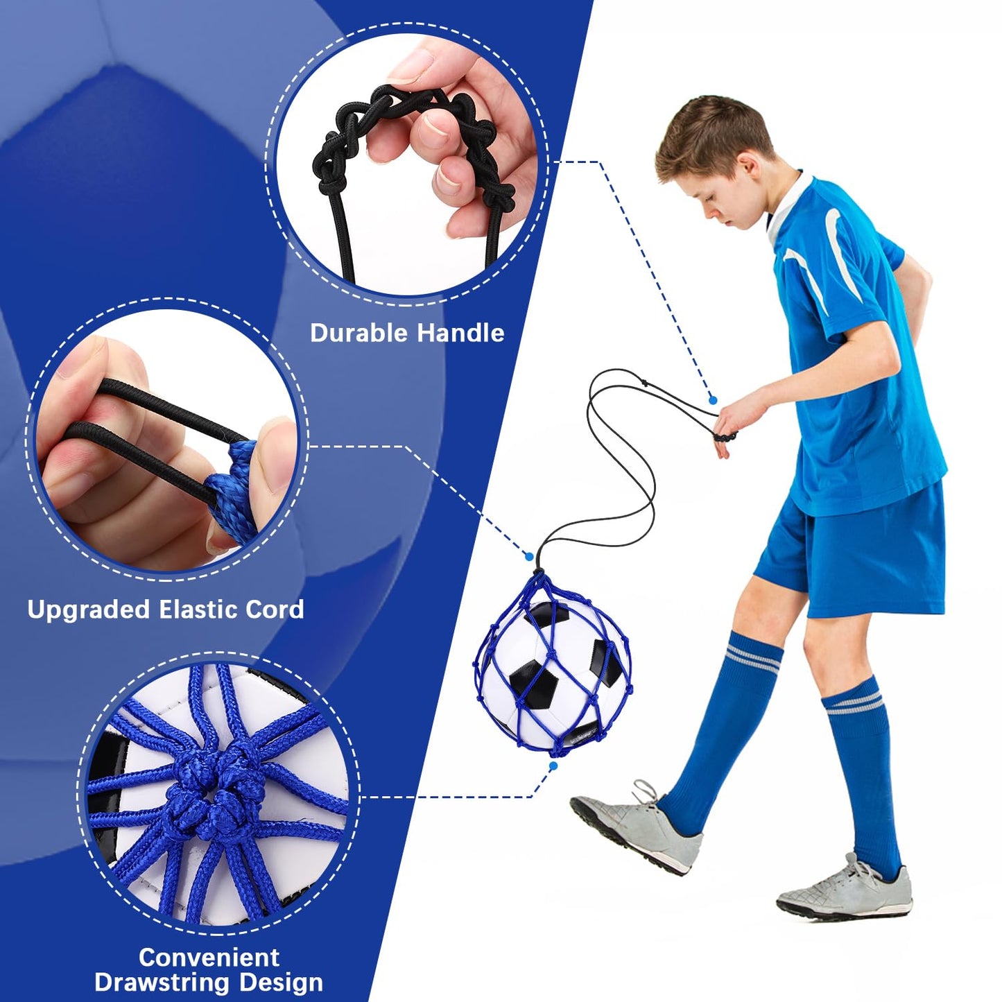 TOBWOLF Football Kick Trainer, Soccer Return Trainer Net Fits Ball Size 3, 4, 5, Hands-Free Soccer Kick Throw Training Aid