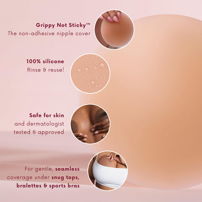 CAKES Body® Grippy Non-Adhesive Silicone Nipple Covers for Women (NO STICKY ADHESIVE) - Reusable, Silicone (Circle)