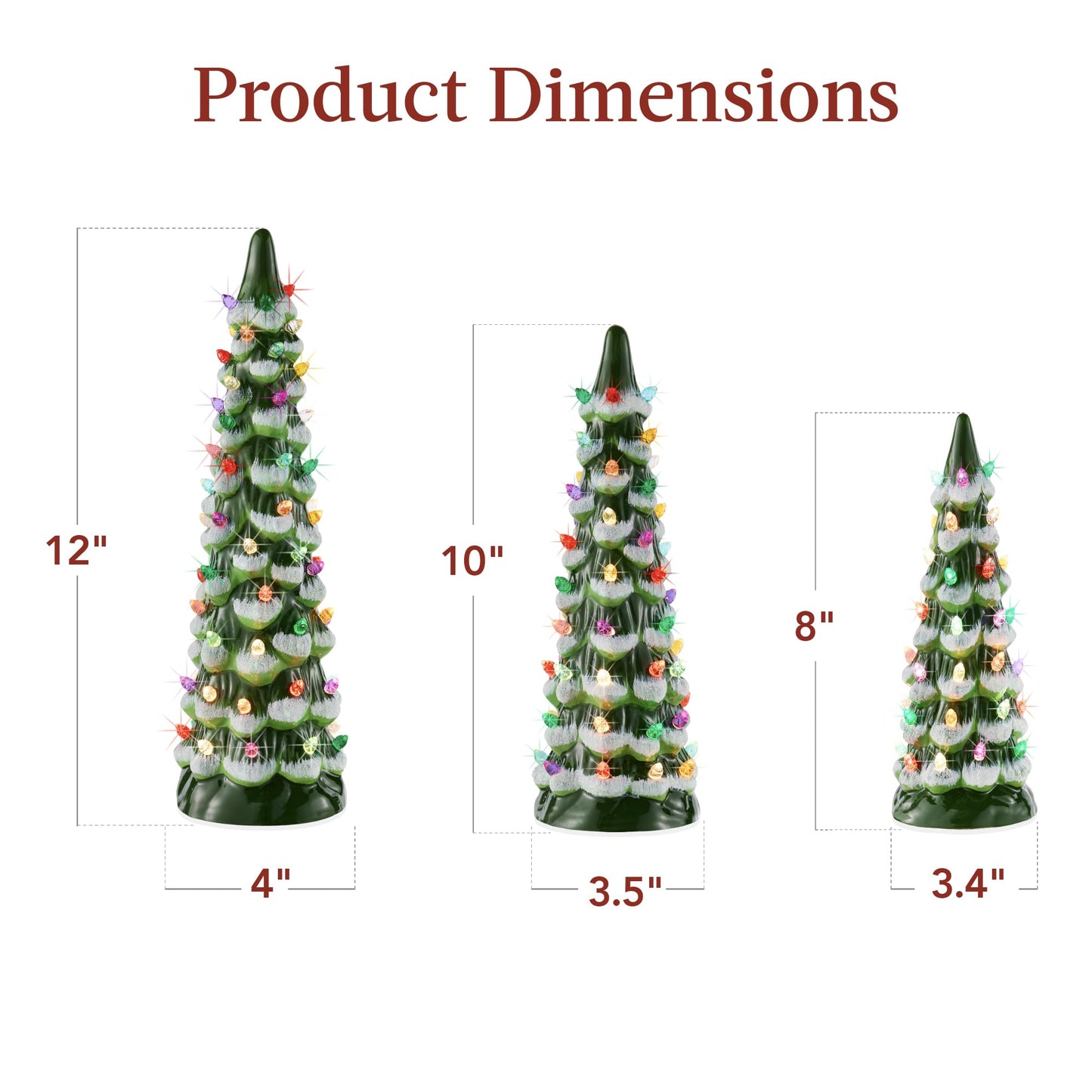 Best Choice Products Set of 3 Ceramic Christmas Trees, Pre-Lit Hand-Painted Tabletop Holiday Decoration w/Multicolor Bulbs, LED Lights – Green