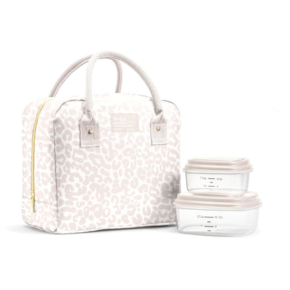 Fit & Fresh Bloomington Lunch Bag for Women - Insulated Large Lunch Box for Work with Containers, Leak-Resistant, Stain-Resistant, Zipper Closure, Cheetah