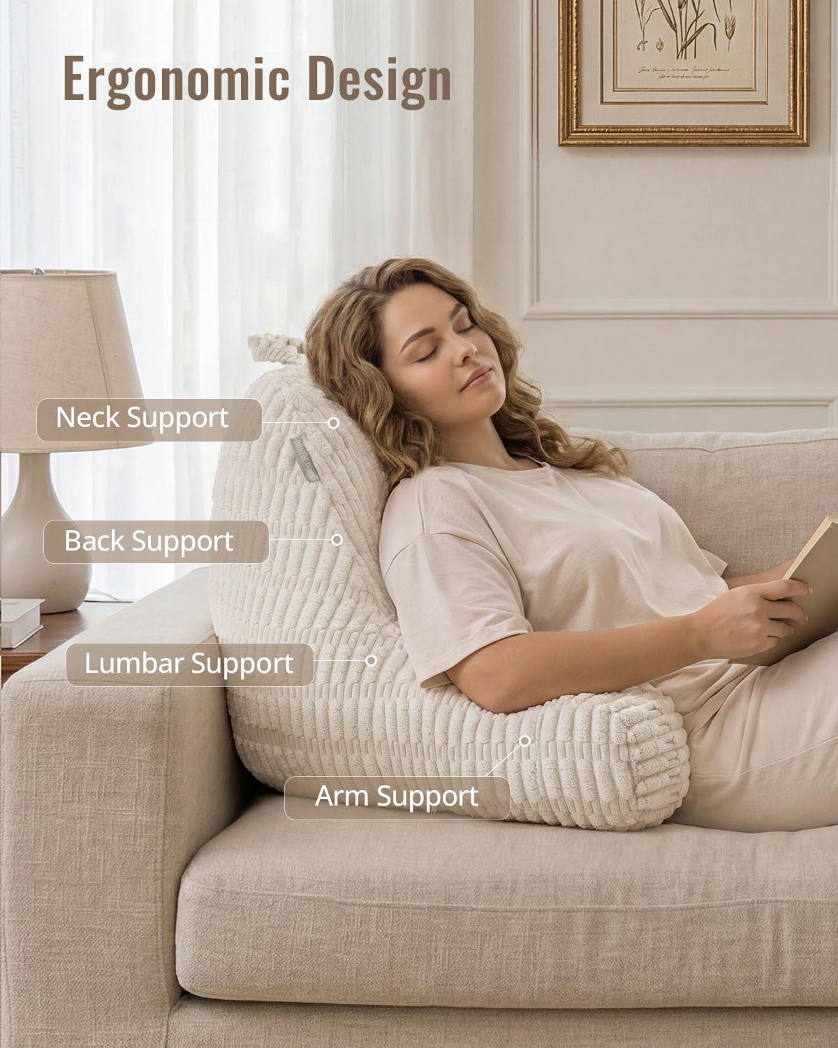 Blissful Diary Reading Pillow, Backrest Pillow with Shredded Memory Foam