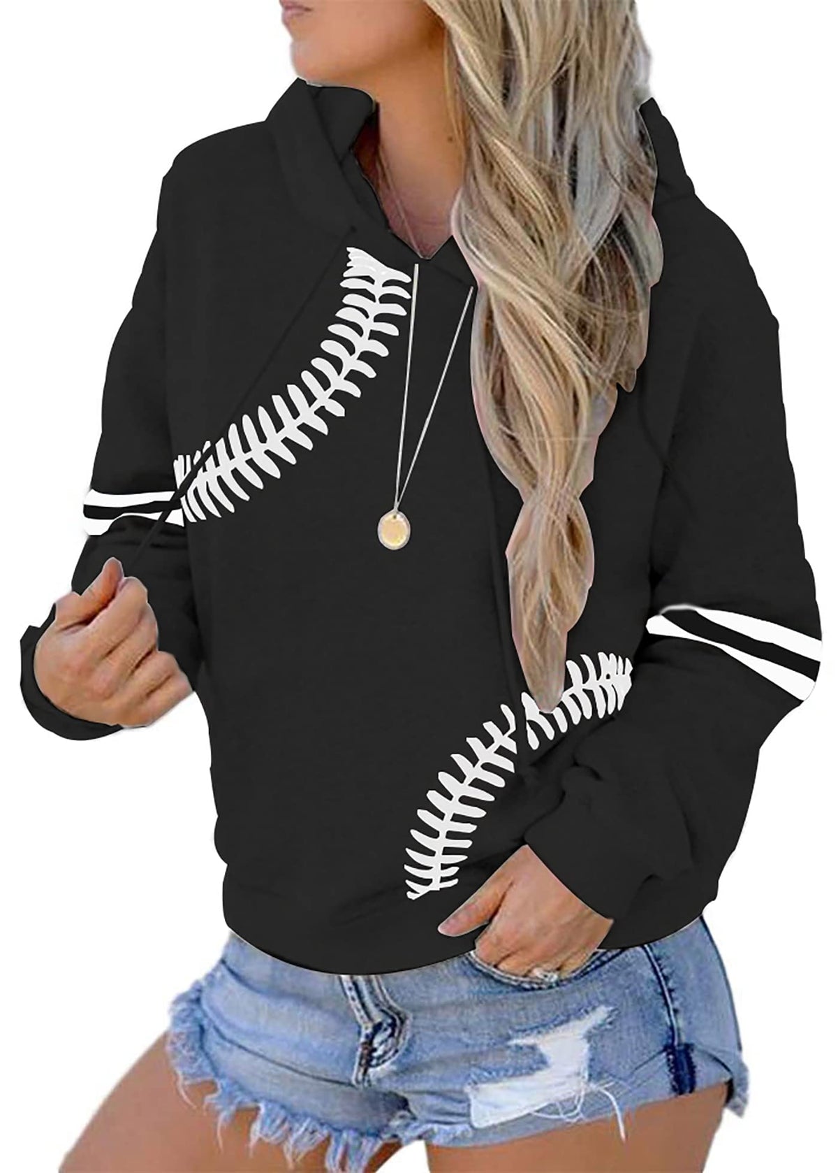 Womens Baseball Hoodie Casual Long Sleeve Baseball Mom Sweatshirt
