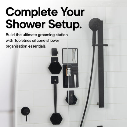 TOOLETRIES Harvey & Oliver, Shower Organizer & Shaving Mirror - Charcoal | Shower grooming station with a clear-view mirror and reusable organiser for everyday grooming.