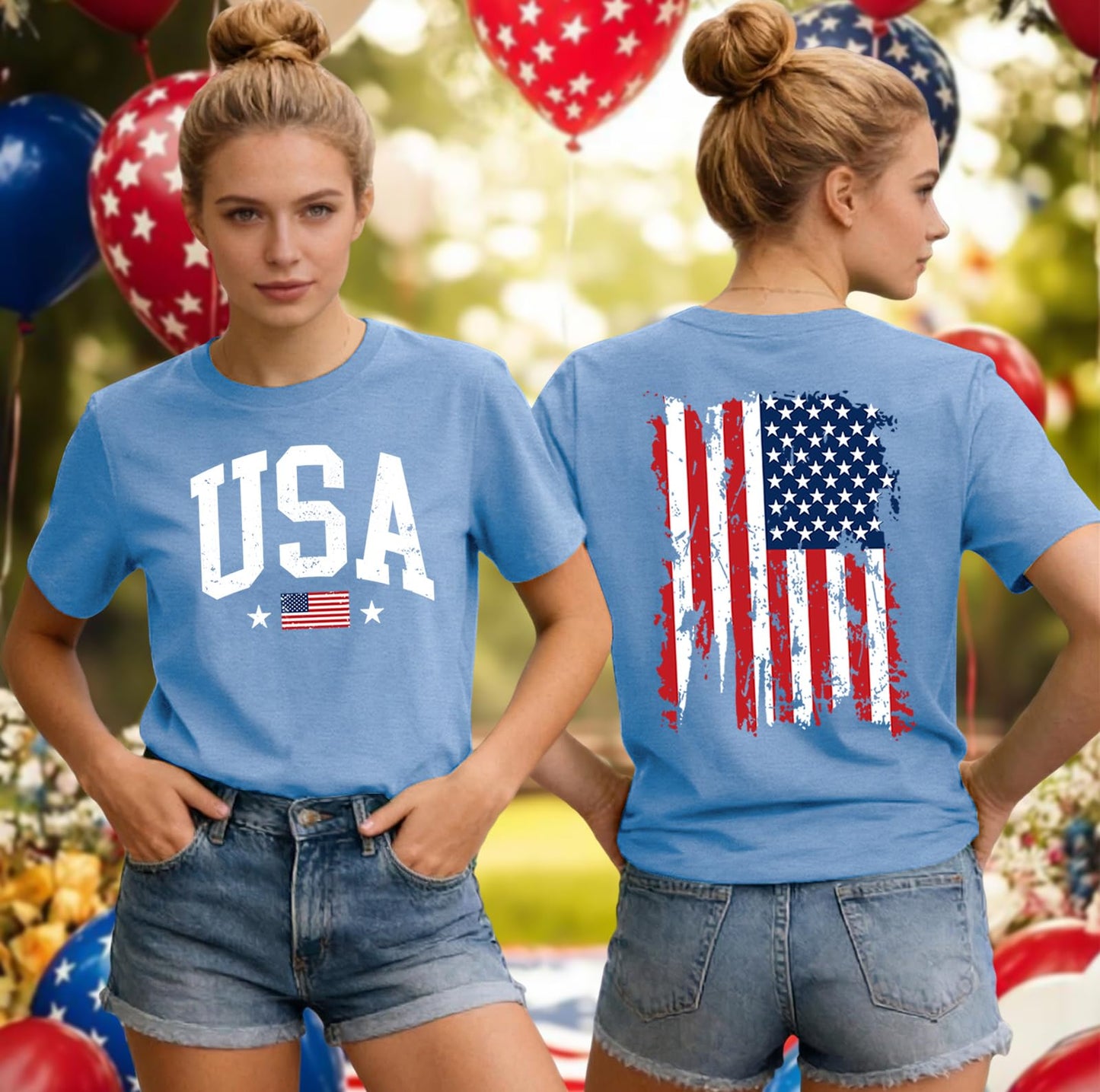 American Flag Shirts for Women 4th of July T-Shirts USA Graphic Tees Casual Blouse Tops