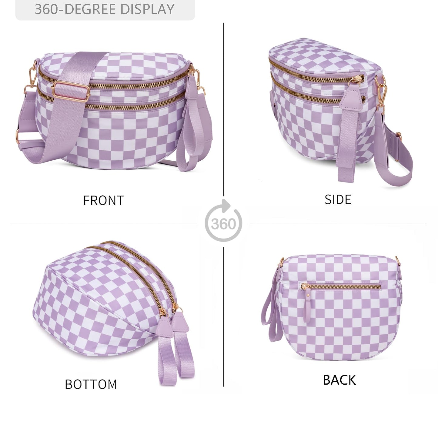 Pure Colour Crossbody Bum Bags for Women Spacious Checkered Cross body Bag Nylon Trendy Fanny Pack for Travel