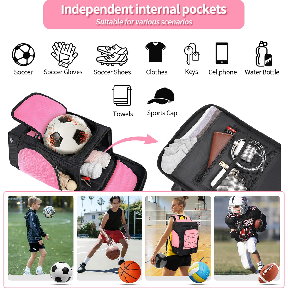 Soccer Backpack,Soccer Bag with Ball Holder and Shoe Compartment