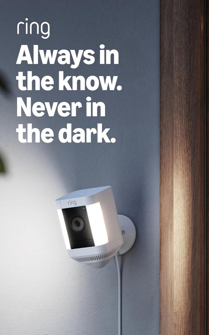 Ring Spotlight Cam Plus, Battery, Home or business security with HD video, Two-Way Talk, Color Night Vision, and Security Siren, 2-pack, White