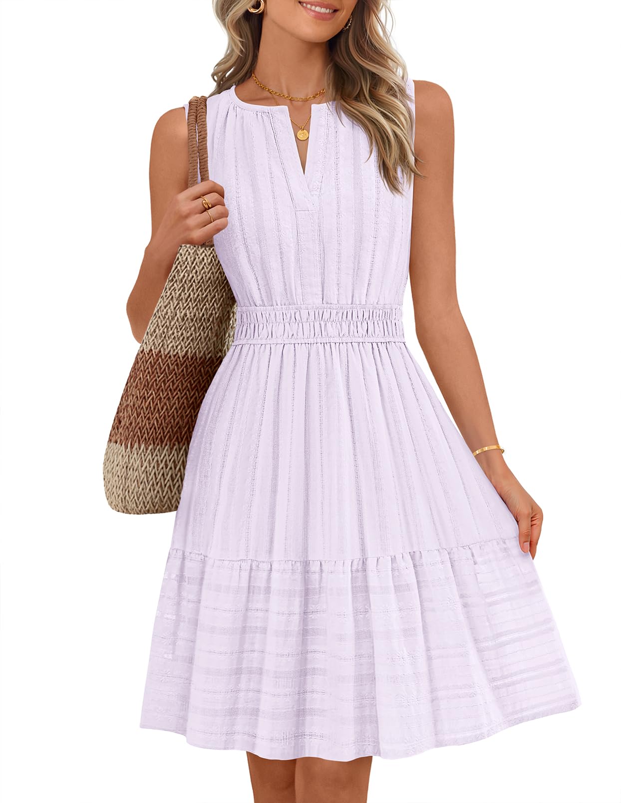 MEROKEETY Womens Summer Casual Beach Vacation Sleeveless Mini Sundress