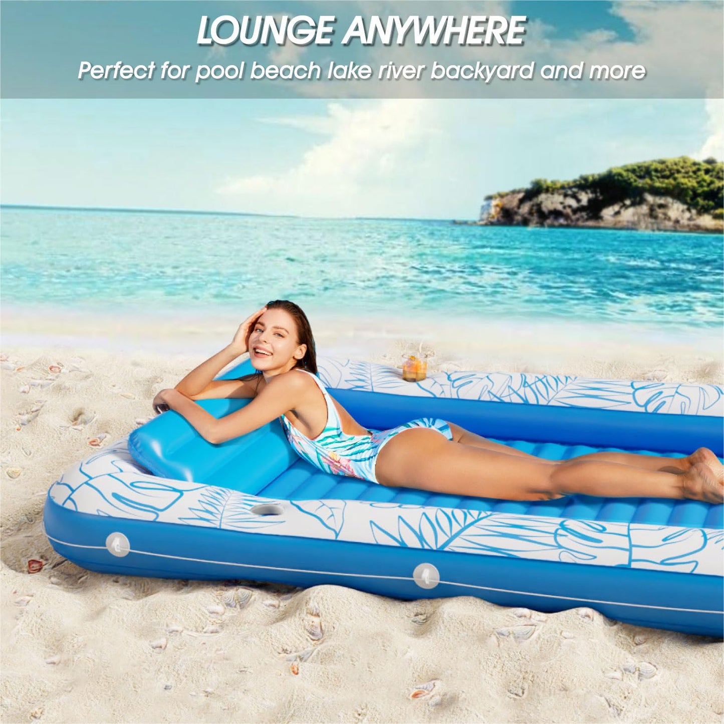 Inflatable Tanning Pool Lounger Float - Jasonwell 4 in 1 Sun Tan Tub Sunbathing Pool Lounge Raft Floatie Toys Water Filled Tanning Bed Mat Pad for Adult Blow Up Kiddie Pool Kids Ball Pit Pool (L)