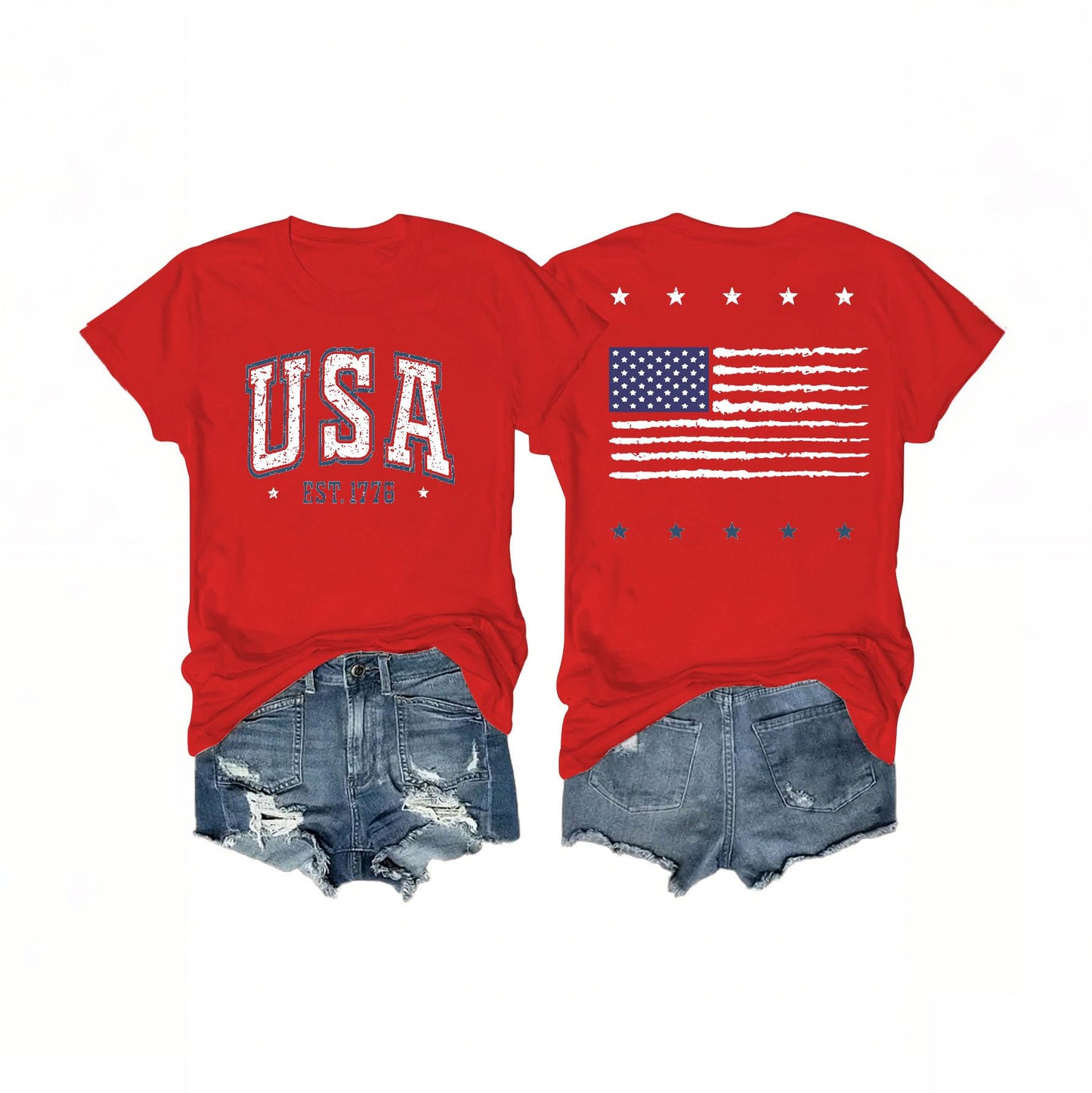 Women's 4th of July Outfits USA Shirt Memorial Day Red White and Blue Patriotic Shirts American Flag Graphic Tops