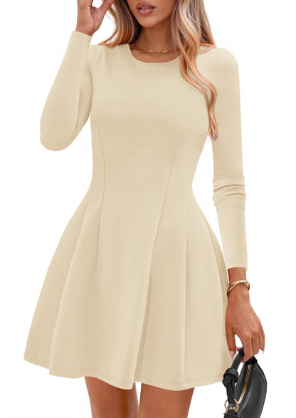 PRETTYGARDEN Womens Long Sleeve Pleated Mini Dress