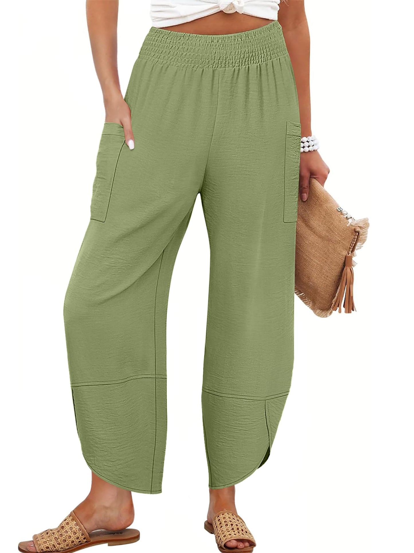 ANRABESS Womens Wide Leg Palazzo Capri Pants 2026 Summer Casual High Waisted Barrel Lounge Flowy Cropped Beach Work Trousers