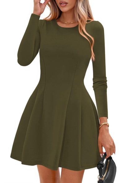 PRETTYGARDEN Womens Long Sleeve Pleated Mini Dress