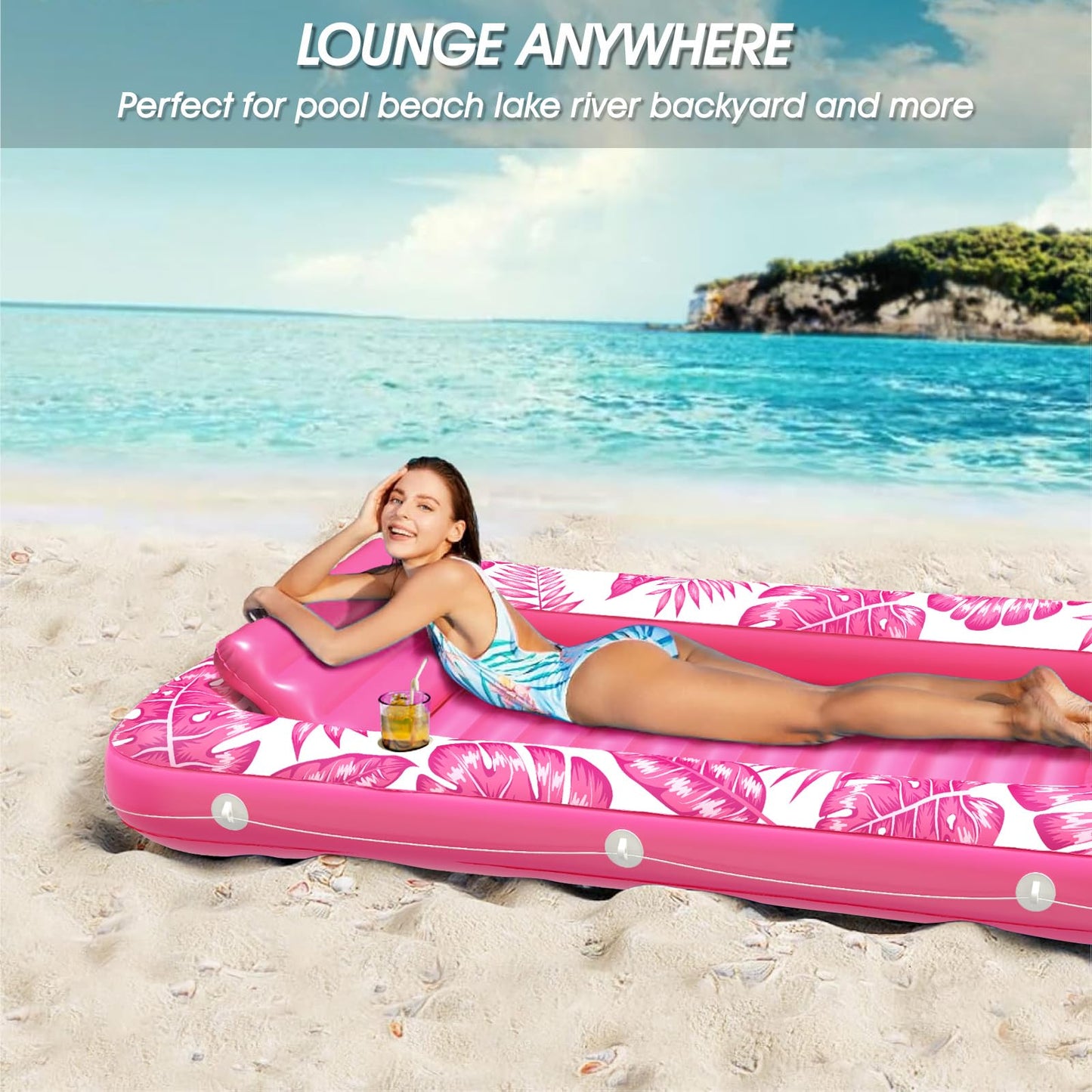 Inflatable Tanning Pool Lounger Float - Jasonwell 4 in 1 Sun Tan Tub Sunbathing Pool Lounge Raft Floatie Toys Water Filled Tanning Bed Mat Pad for Adult Blow Up Kiddie Pool Kids Ball Pit Pool (L)