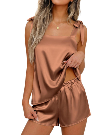 Ekouaer Womens Silk Pajama Set Bow Tie Knot Tank Top Satin Pjs Sets S-XXL