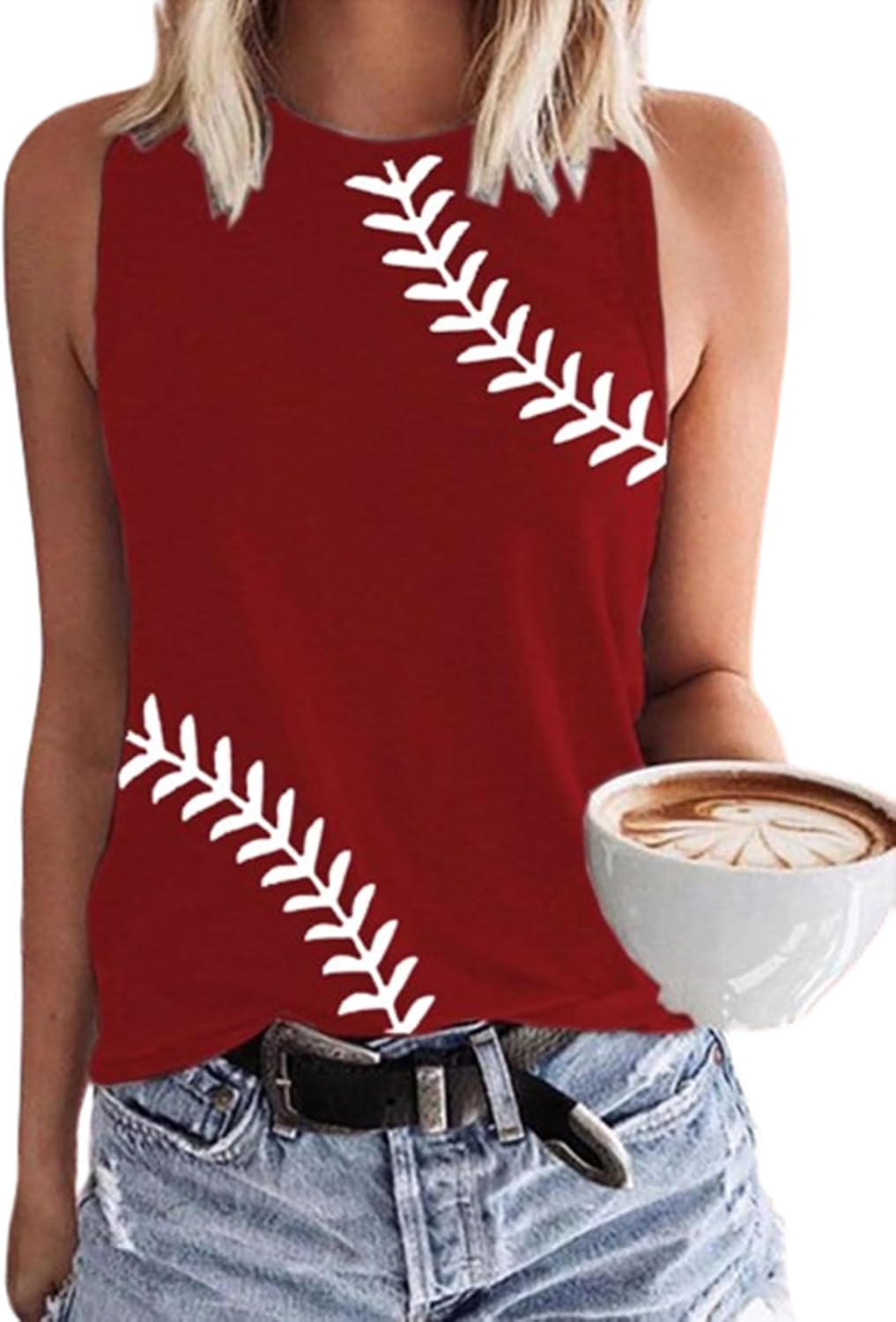 MHTOR Baseball O-Neck Tank Women Print Baseball Tanks Cute Workout Graphic Casual Summer Sleeveless Vest Top
