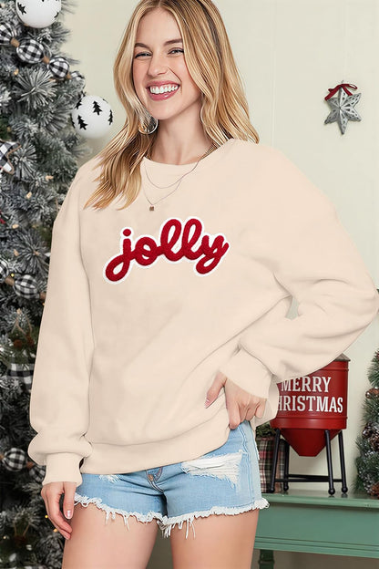 Christmas Sweatshirts For Women Jolly Glitter Patch Striped Sweater