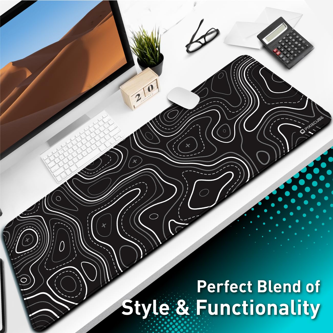 Pixiecube Excel Cheat Sheet Desk Pad | Excel Shortcut Keys Mouse Pad | Extended Large XL Gaming Mousepad | PC Office Spreadsheet Keyboard Mat | Non-Slip Stitched Edge