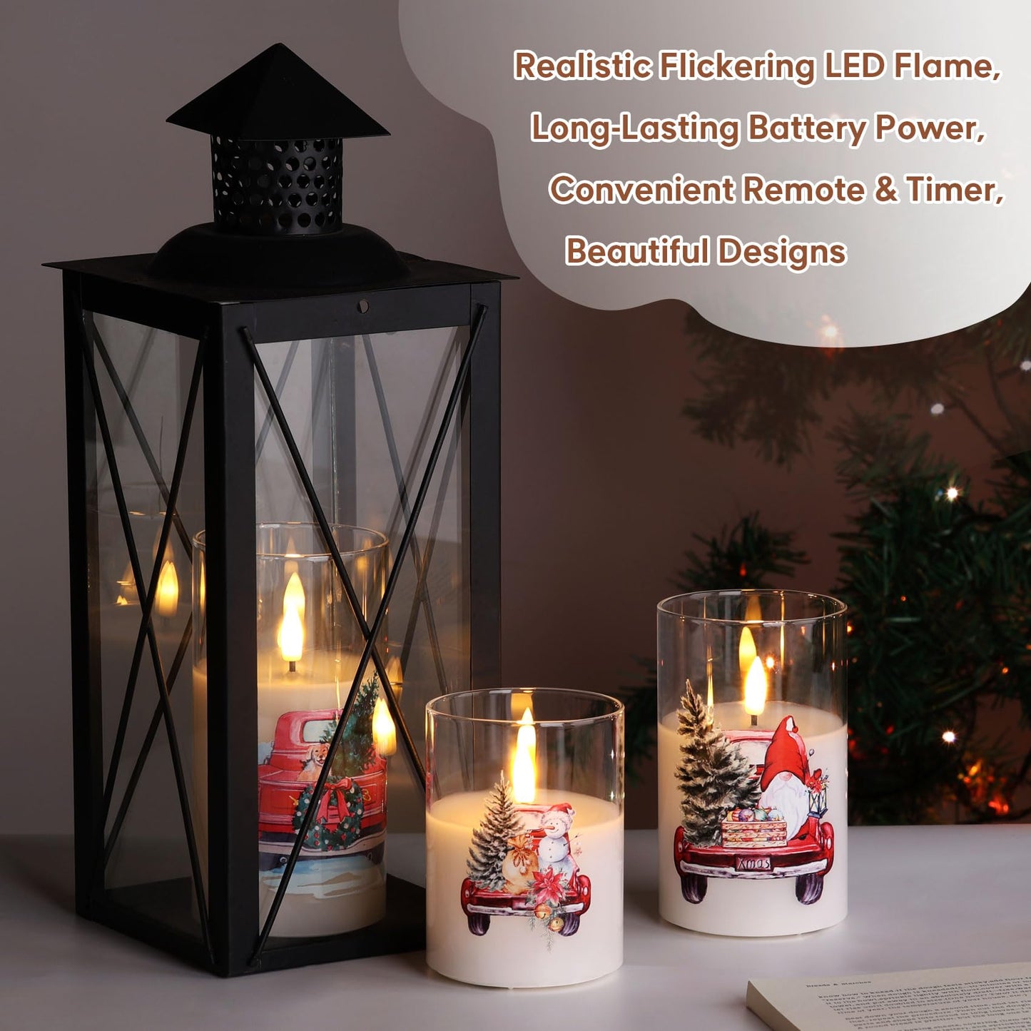 Eywamage Smoke Grey Glass Flameless Pillar Candles with Remote, Flickering LED Battery Candles Table Decor Set of 3