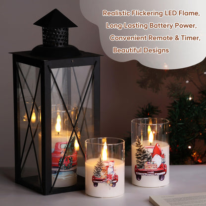 Eywamage Smoke Grey Glass Flameless Pillar Candles with Remote, Flickering LED Battery Candles Table Decor Set of 3