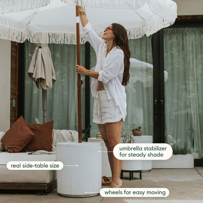 Veradek Umbrella Side Table - Outdoor Patio Table with Umbrella Hole for Porch/Patio | Durable Plastic-Stone Composite Material & Easy Assembly | Modern Coffee, Picnic or Poolside Table
