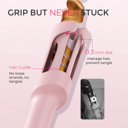 TYMO Automatic Rotating Curling Iron - TYMO CURLPRO Beach Waves Curling Wand, Portable Hair Curler, 500 Million Ionic, Dual Voltage & Lightweight for Travel, Ceramic Coating, 1 Inch, Pink