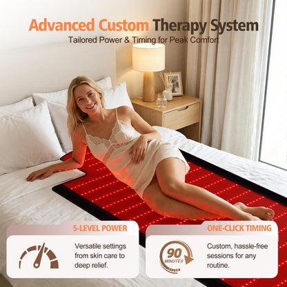 Red Light Therapy Mat for Full Body, 76.8'' X 33.4'' Red Light Therapy Blanket, 1370 (660nm & 850nm) LEDs for Home Use, 3 Modes & Adjustable Timer, Premium Leather