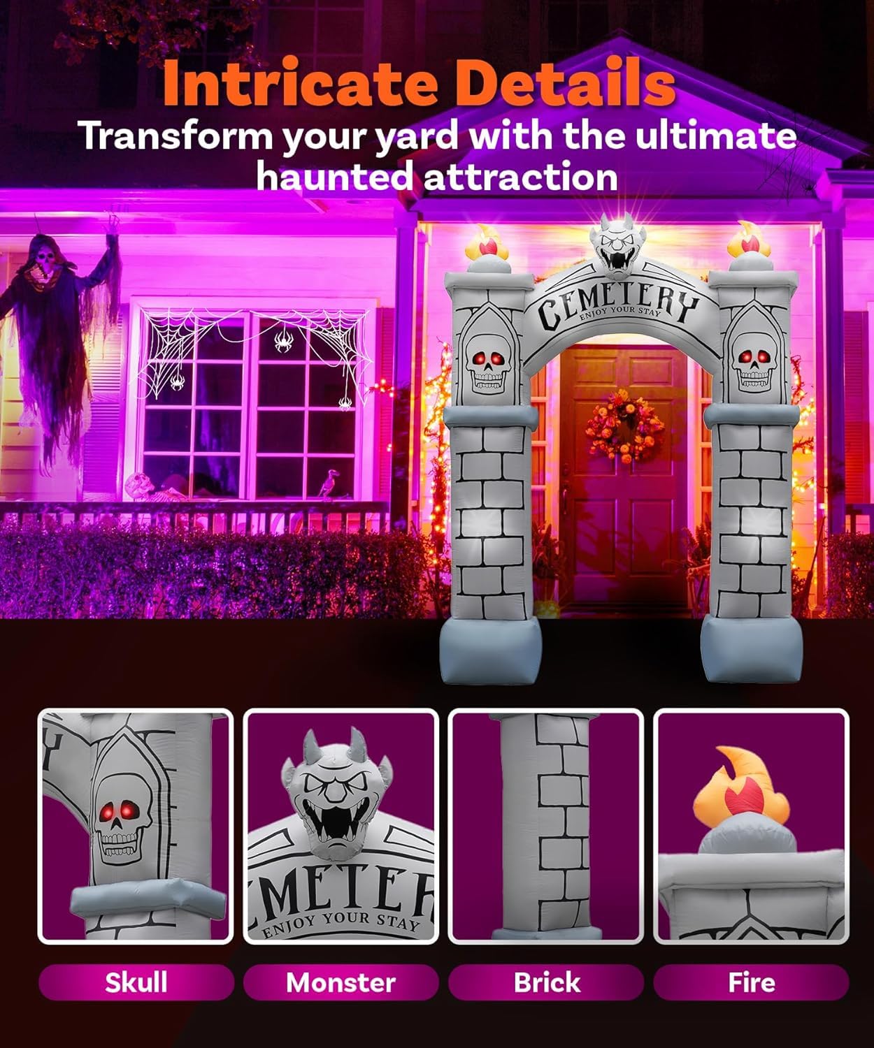 10FT Halloween Inflatable Frankenstein Archway, Halloween Monster Mouth Archway Built-in 6 LEDs for Halloween Inflatables Outdoor Decoration Blow up Frankenstein Arch for Party Haunted House