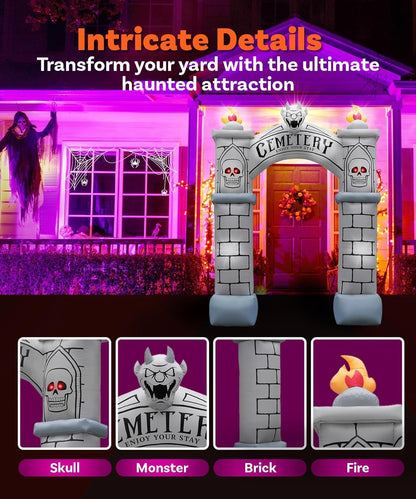 10FT Halloween Inflatable Frankenstein Archway, Halloween Monster Mouth Archway Built-in 6 LEDs for Halloween Inflatables Outdoor Decoration Blow up Frankenstein Arch for Party Haunted House