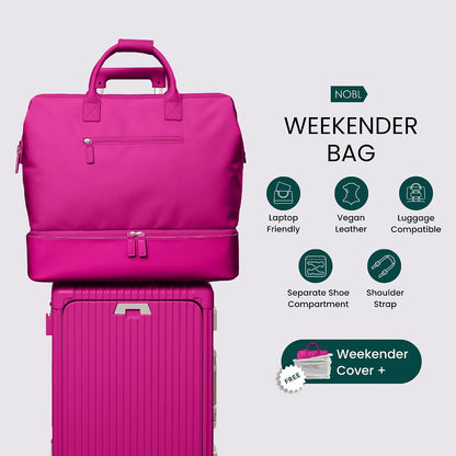 Nobl Travel Weekender Bag for Women & Men, Large Carry-On Duffel, Hot Pink