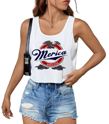 4th of July Crop Tops for Women Funny American Flag Shirts Tank Tops Outfits