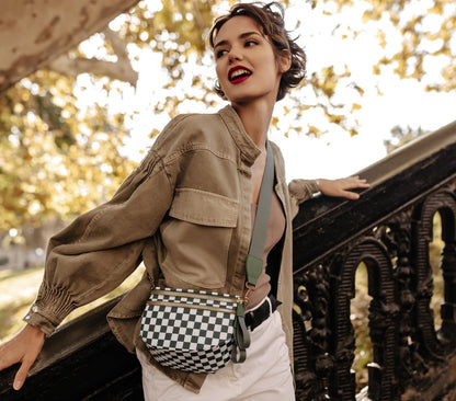 Pure Colour Crossbody Bum Bags for Women Spacious Checkered Cross body Bag Nylon Trendy Fanny Pack for Travel