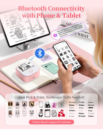Memoking Mini Printer - Sticker Printer T02 Inkless Sticker Maker Machine