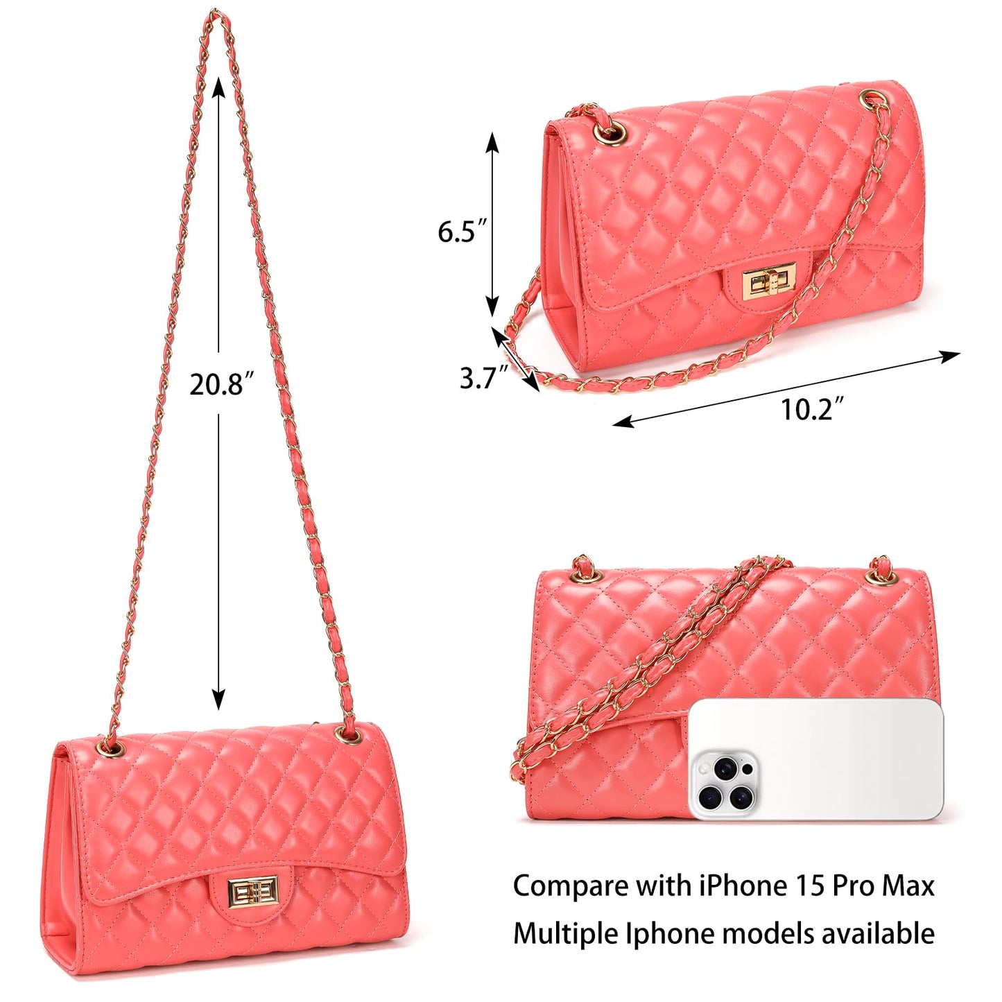 Quilted Leather Crossbody Bags for Women Trendy Ladies Shoulder Purse Satchel HandBag with Chain Strap