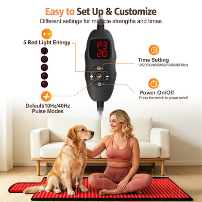 Red Light Therapy Mat for Full Body, 76.8'' X 33.4'' Red Light Therapy Blanket, 1370 (660nm & 850nm) LEDs for Home Use, 3 Modes & Adjustable Timer, Premium Leather