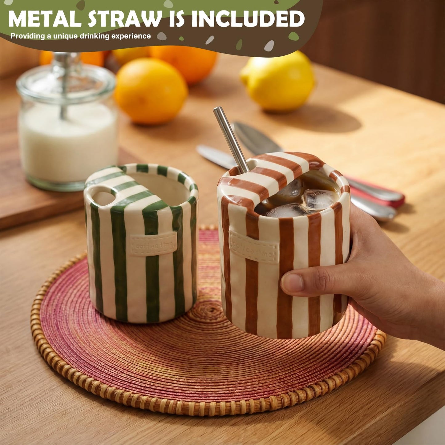 2 Pack Ceramic Mug with Sip Hole,