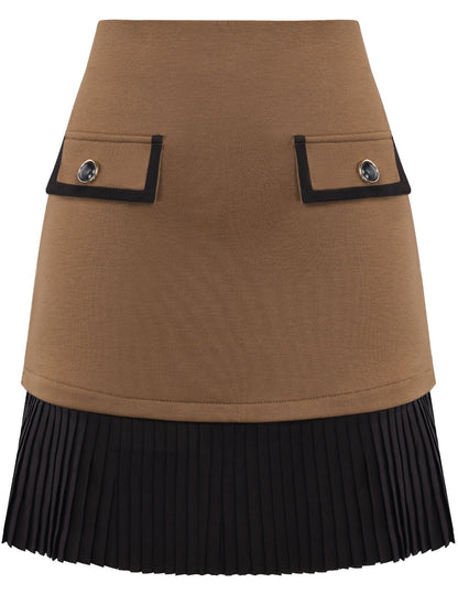 Kate Kasin Women's Plaid Mini Skirt, High Waist Pleated A-Line Skirts