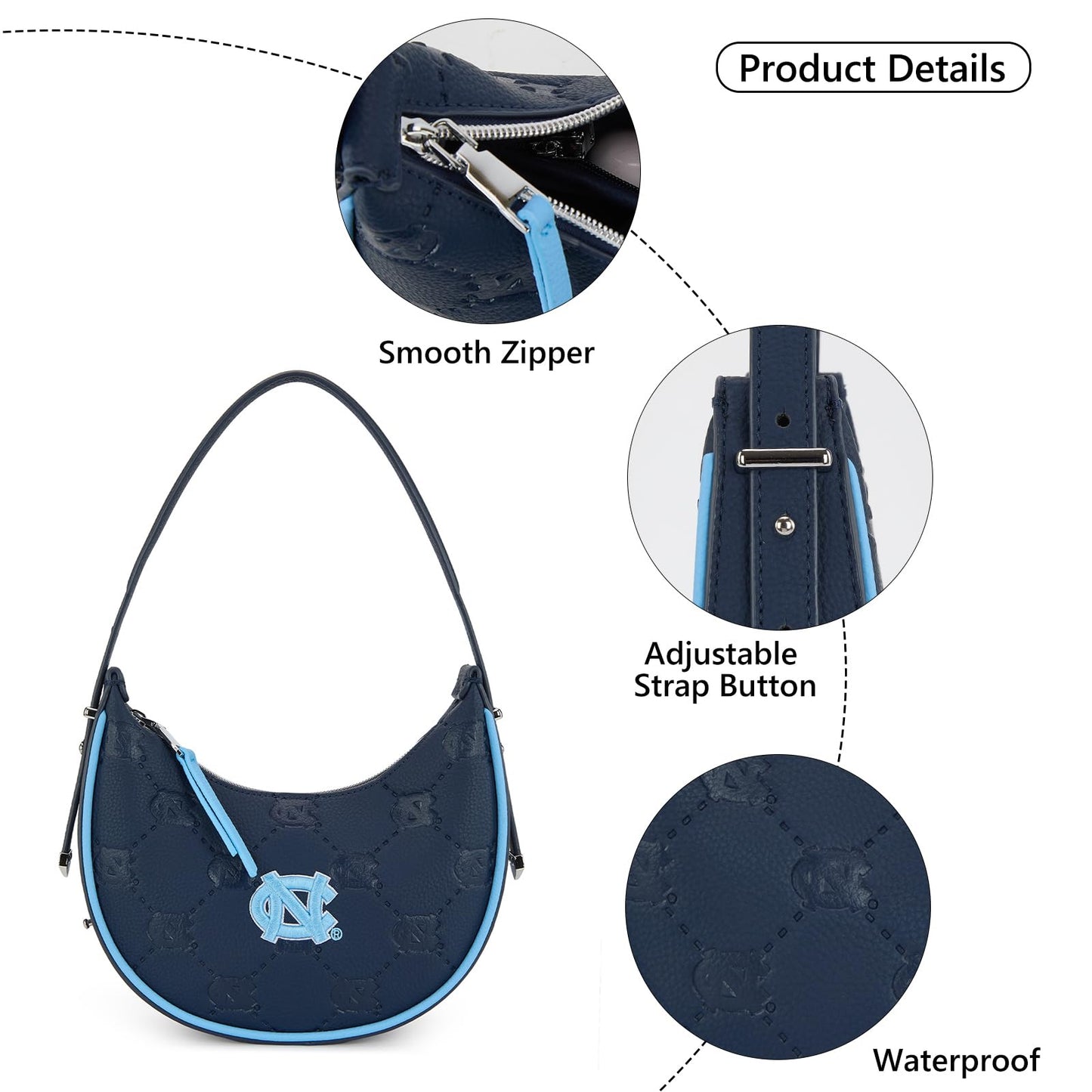 NCAA Crescent Shoulder Bag for Women, Half Moon Clutch Purses for Birthday/Graduation Gifts