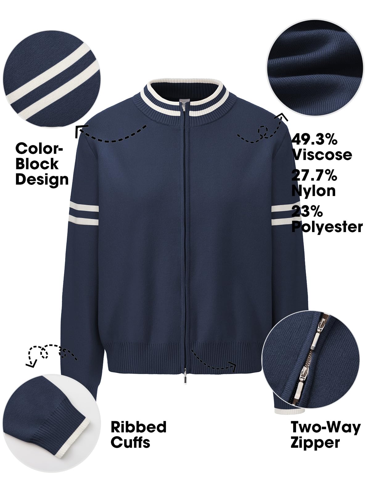 EXLURA Women Long Sleeve Zip Up