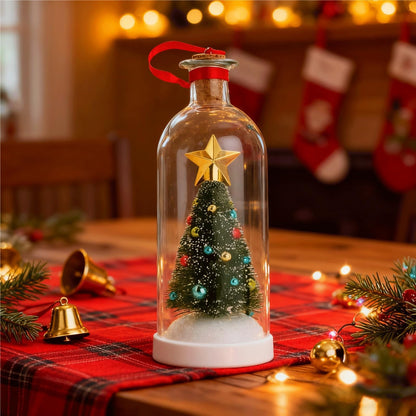 Recordable Christmas Tree Message in a Bottle Ornament, Voice Recording Holiday Keepsake with Playback, Snowy Scene Glass Bottle Decoration for Tree and Home (3, Green)