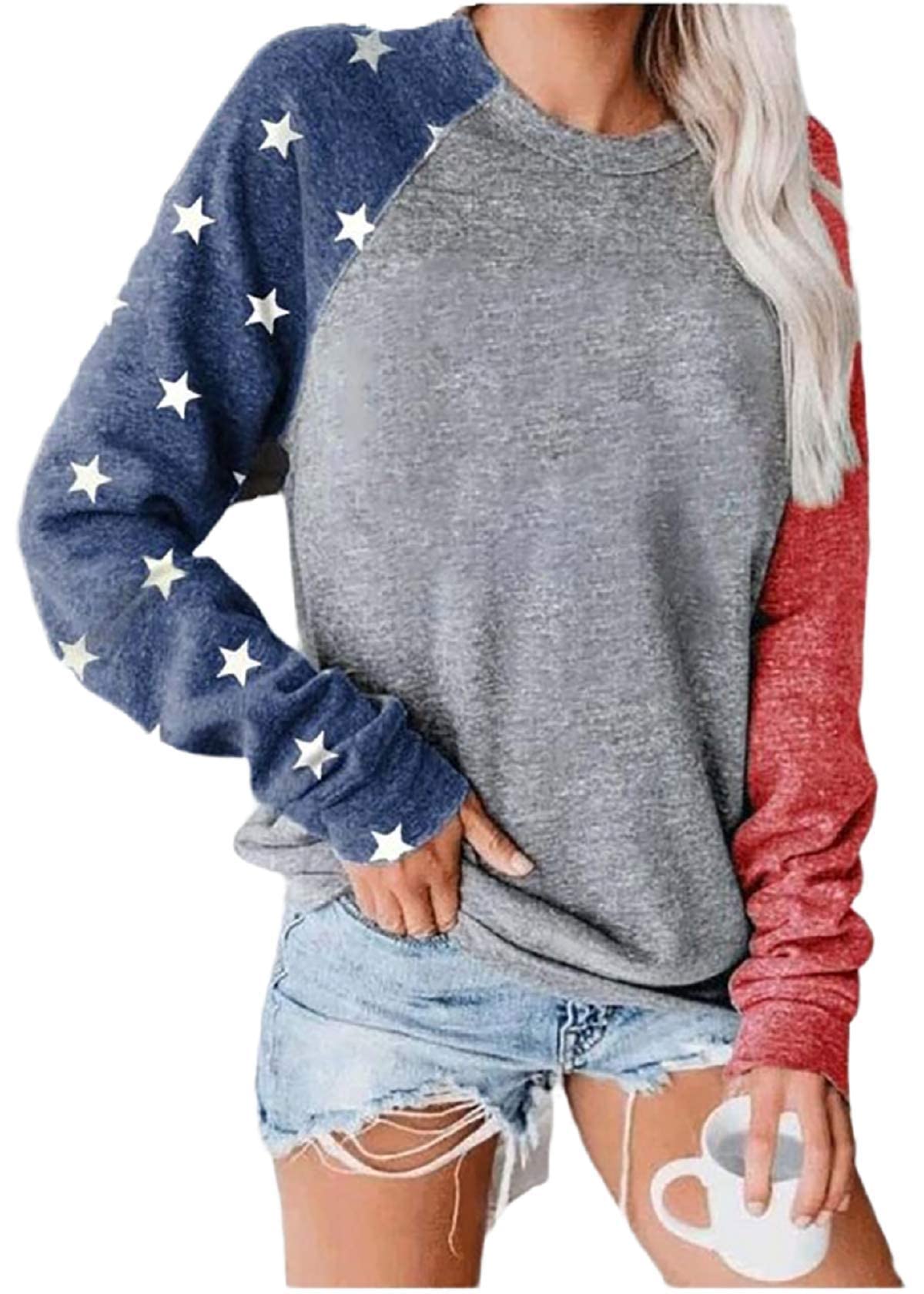 Womens Long Sleeve Baseball Mom American Flag Star Sweatshirt